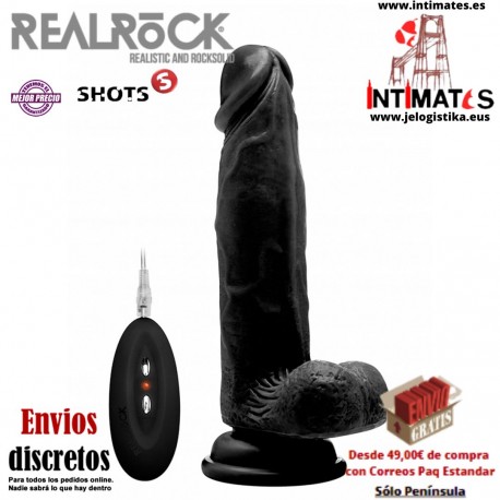 Vibrating Realistic Cock - 8" - With Scrotum - Black · RealRock