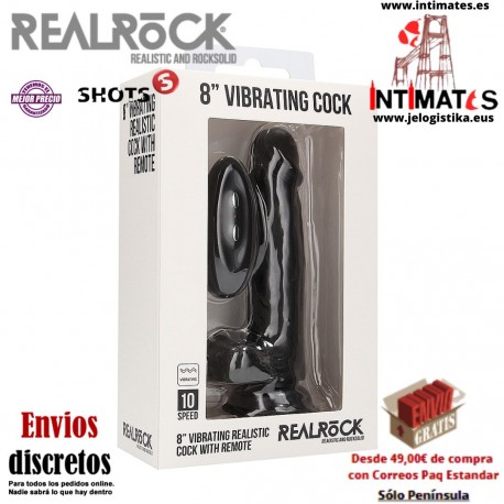 Vibrating Realistic Cock - 8" - With Scrotum - Black · RealRock