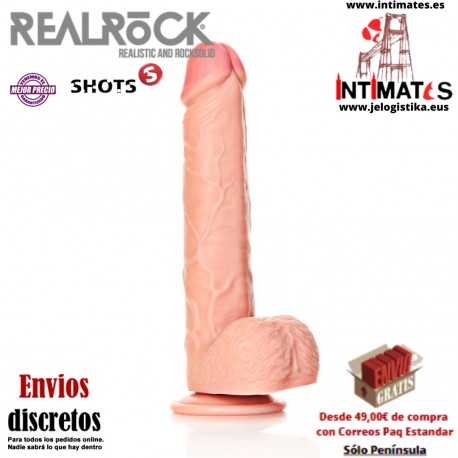 Consolador realista recto con testículos y ventosa 10" · RealRock