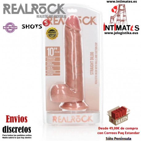 Consolador realista recto con testículos y ventosa 10" · RealRock