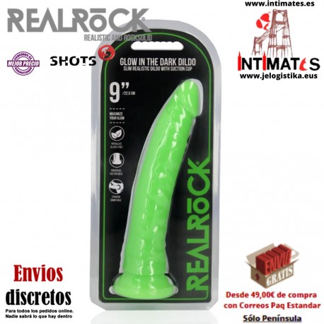 Glow in the Dark 9" · Consolador delgado y realista con ventosa · RealRock