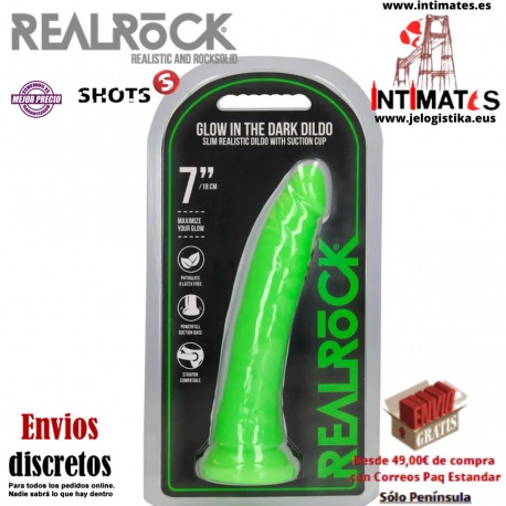 Glow in the Dark 7" · Consolador delgado y realista con ventosa · RealRock