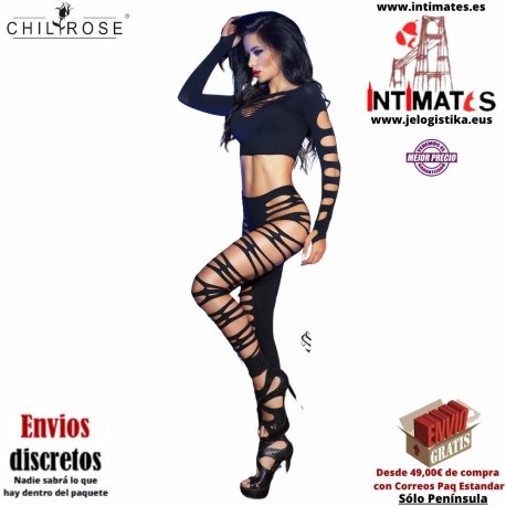 CR-3654 · Conjunto negro con aberturas · Chilirose