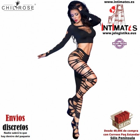 CR-3654 · Conjunto negro con aberturas · Chilirose