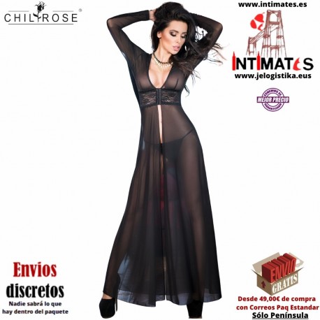 CR-4136 · Peignoir negro con tanga · Chilirose