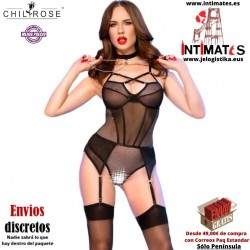 CR-4879 · Body crotchless de malla elástica negra · Chilirose